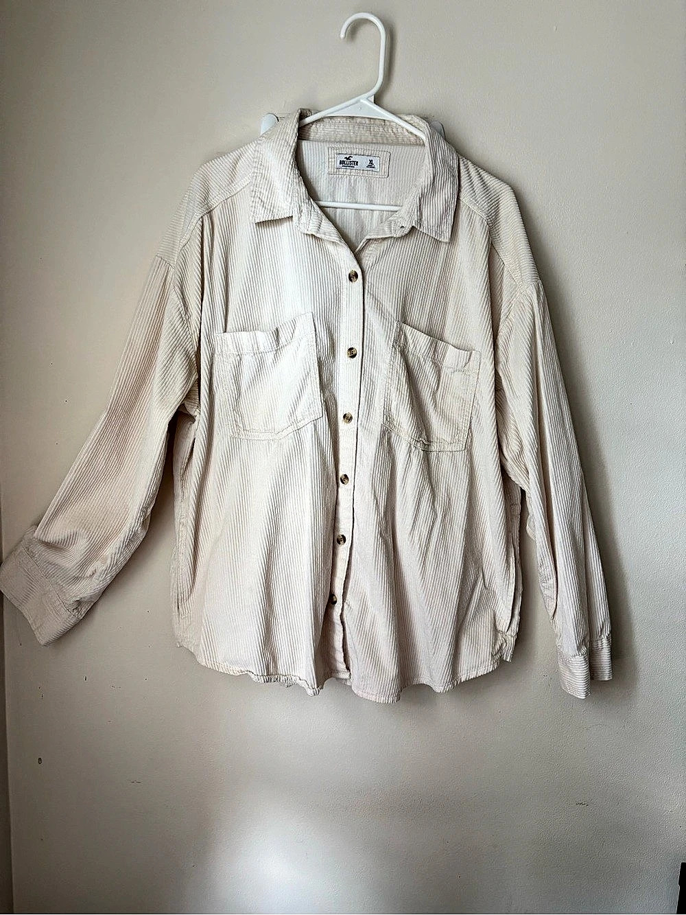 Hollister Oversized Corduroy Shirt Striped White XL